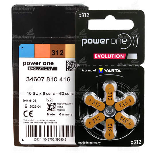 Power One Evolution - Size 312 Brown - Hearing Aid Batteries - 60 Cells