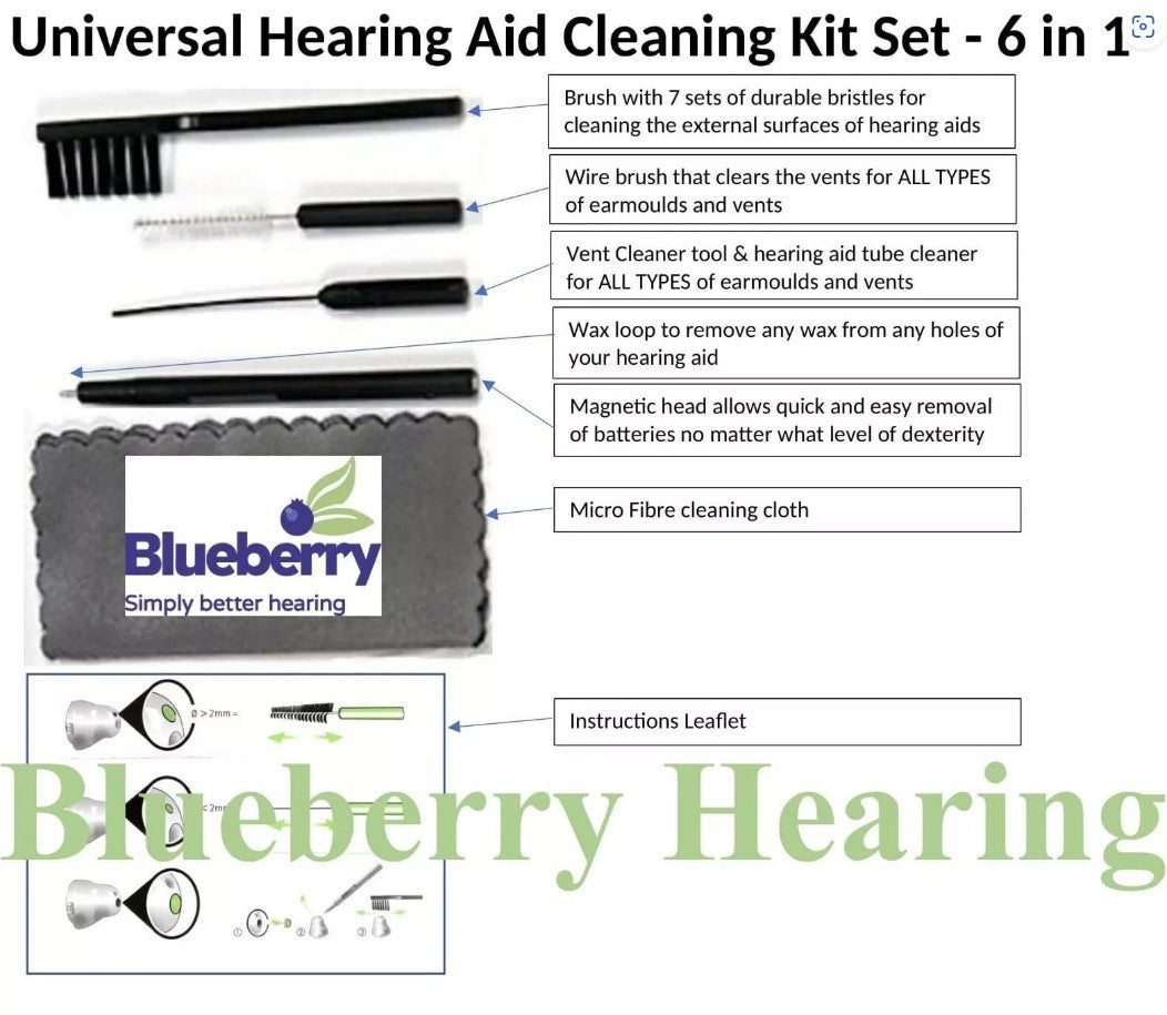 Universal Hearing Aid Cleaning Kit Set - 6 in 1 - Cleaning & Maintenance