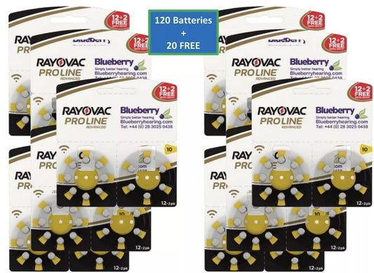 Rayovac - Size 10 Yellow - Proline Advanced Hearing Aid Batteries 120+20 FREE
