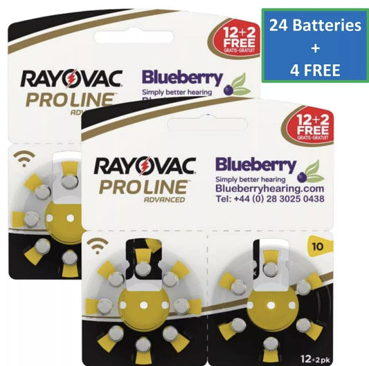 Rayovac - Size 10 Yellow - Proline Advanced Best Hearing Aid Batteries 24+4 FREE
