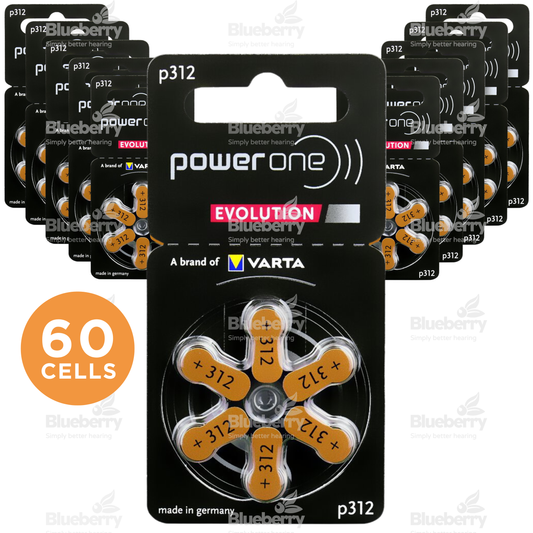 Power One Evolution - Size 312 Brown - Hearing Aid Batteries - 60 Cells