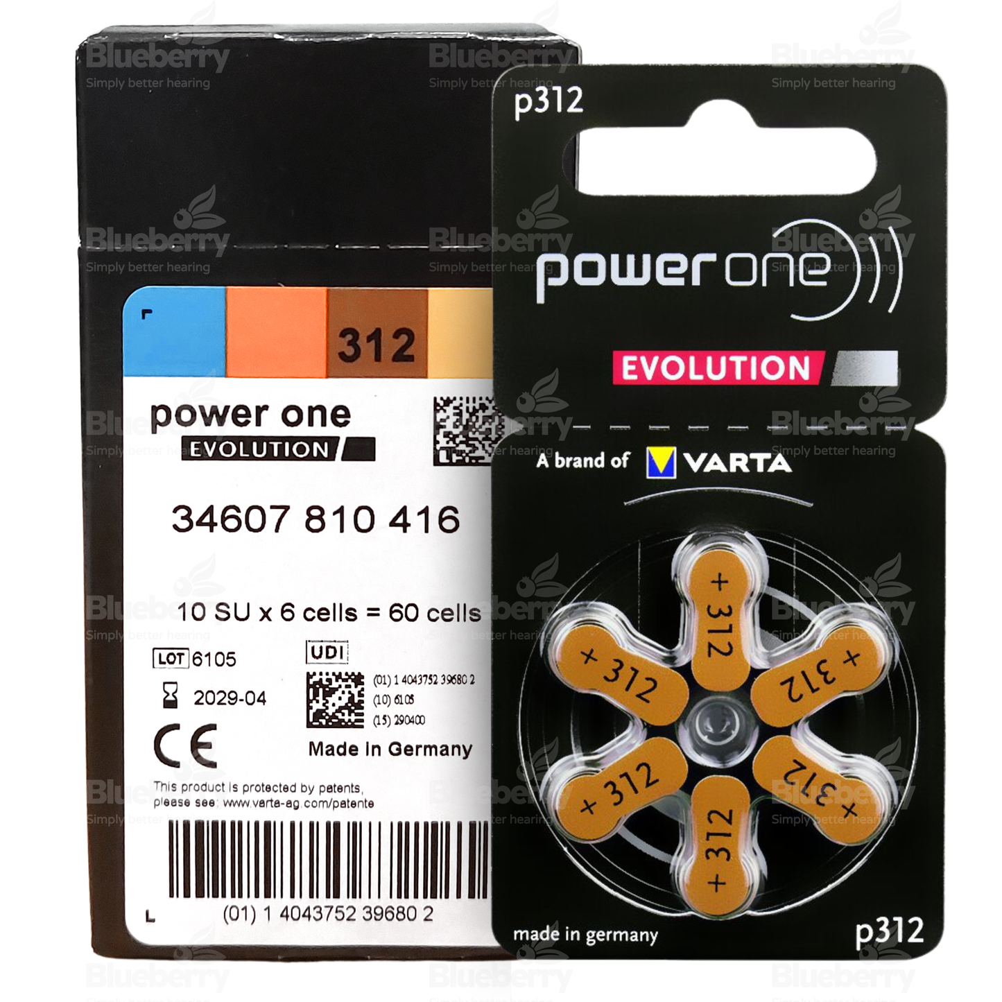 Power One Evolution - Size 312 Brown - Hearing Aid Batteries - 60 Cells