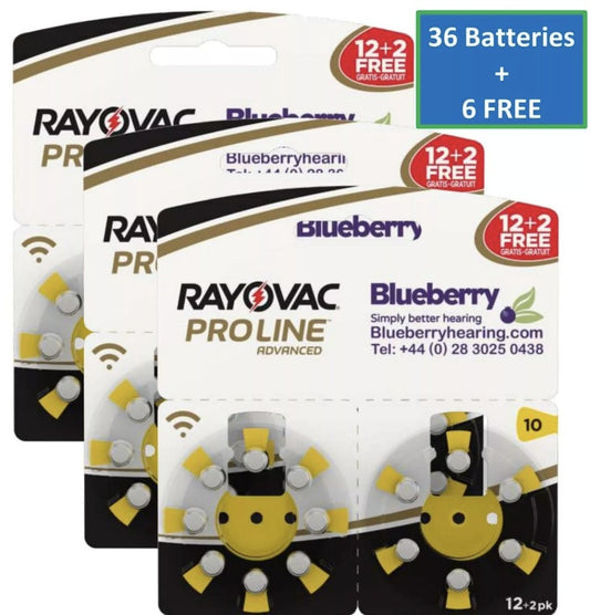 Rayovac - Size 10 Yellow - Proline Advanced Best Hearing Aid Batteries 36+6 FREE