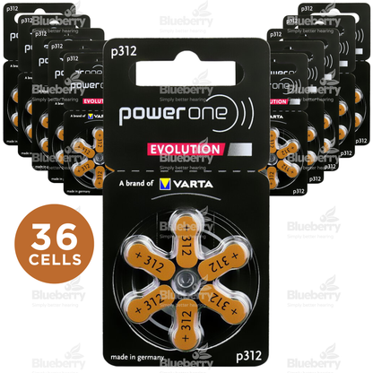 Power One Evolution - Size 312 Brown - Hearing Aid Batteries - 36 Cells