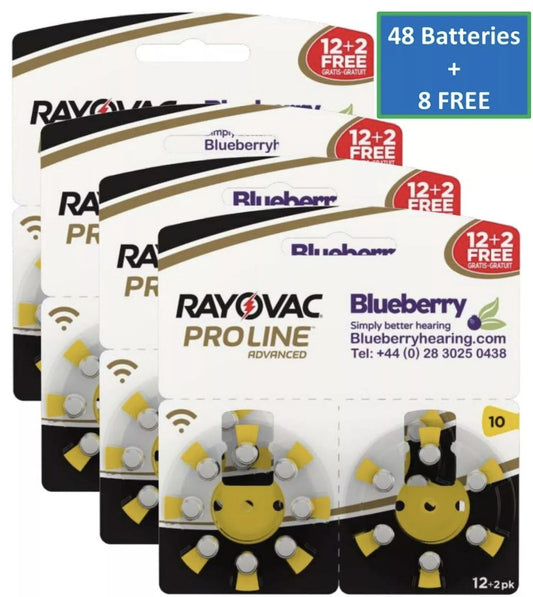 Rayovac - Size 10 Yellow - Proline Advanced Best Hearing Aid Batteries 48+8 FREE