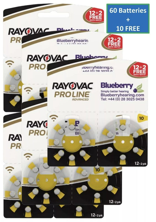 Rayovac -Size 10 Yellow - Proline Advanced Best Hearing Aid Batteries 60+10 FREE