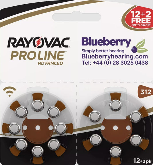 Rayovac Size 312 Brown - Proline Advanced Best Hearing Aid Batteries 12+2 FREE
