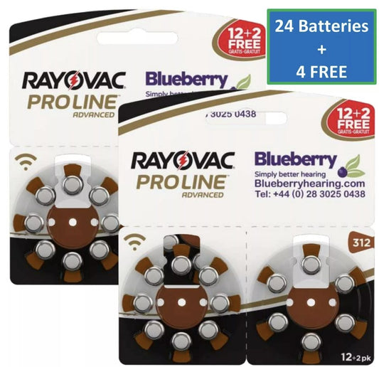Rayovac - Size 312 Brown - Proline Advanced Best Hearing Aid Batteries 24+4 FREE