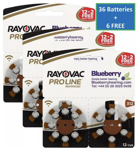 Rayovac - Size 312 Brown - Proline Advanced Best Hearing Aid Batteries 36+6 FREE