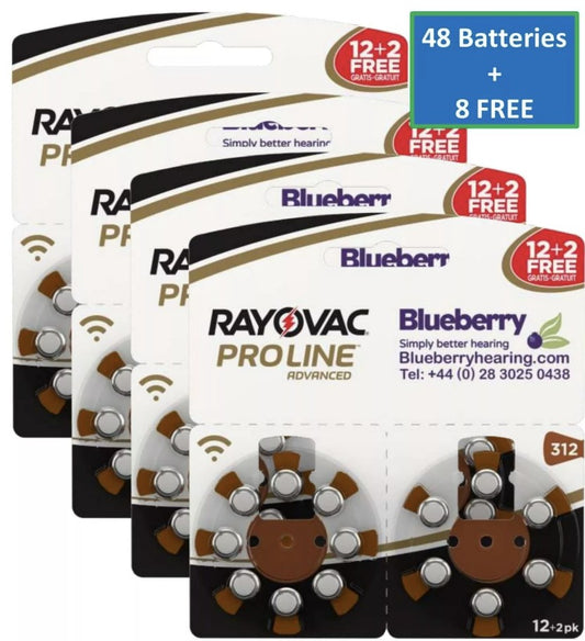 Rayovac - Size 312 Brown - Proline Advanced Best Hearing Aid Batteries 48+8 FREE