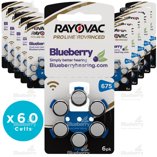 Rayovac Size 675 Blue Proline - Advanced Best Hearing Aid Batteries - 60 Cells