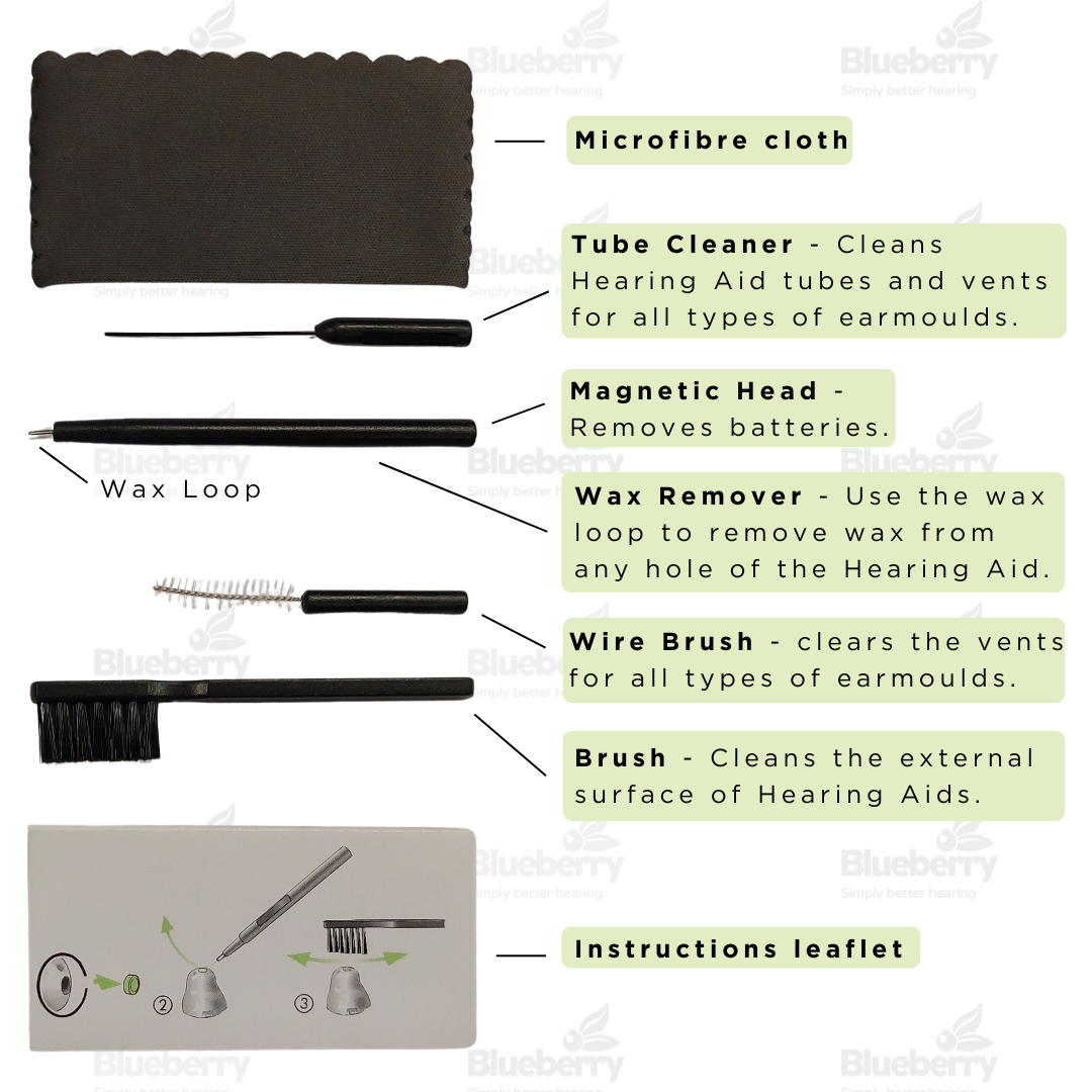 Universal Hearing Aid Cleaning Kit Set - 6 in 1 - Cleaning & Maintenance