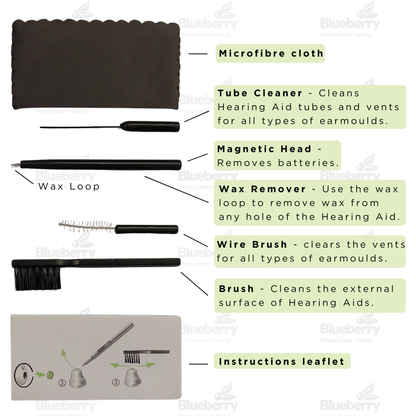 Universal Hearing Aid Cleaning Kit Set - 6 in 1 - Cleaning & Maintenance