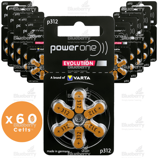 Power One Evolution - Size 312 Brown - Hearing Aid Batteries - 60 Cells