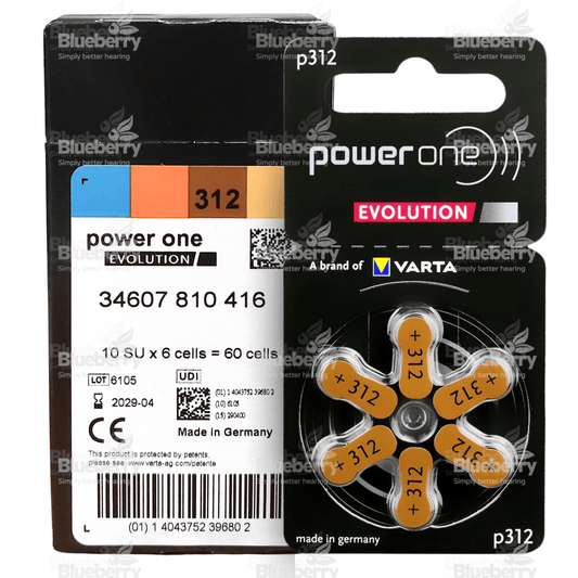 Power One Evolution - Size 312 Brown - Hearing Aid Batteries - 60 Cells