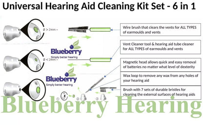 Universal Hearing Aid Cleaning Kit Set - 6 in 1 - Cleaning & Maintenance