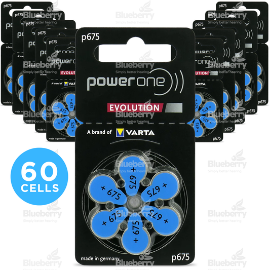 Power One Evolution - Size 675 Blue - Hearing Aid Batteries - 60 Cells