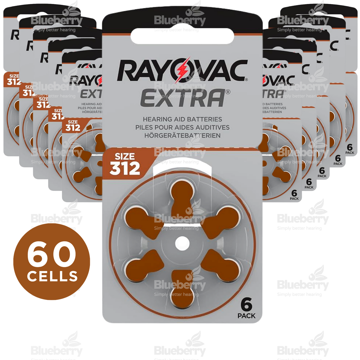 Rayovac Extra - Size 312 Brown - Advanced Hearing Aid Batteries - 60 Cells